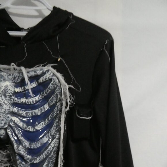 Black Skeleton Reaper Hooded Robe | large | Exposed Rib Cage | Dangling Webbing - Picture 6 of 16